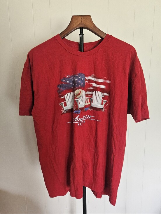 Tops - Red "American Summer" Graphic Tee with American Flag Print